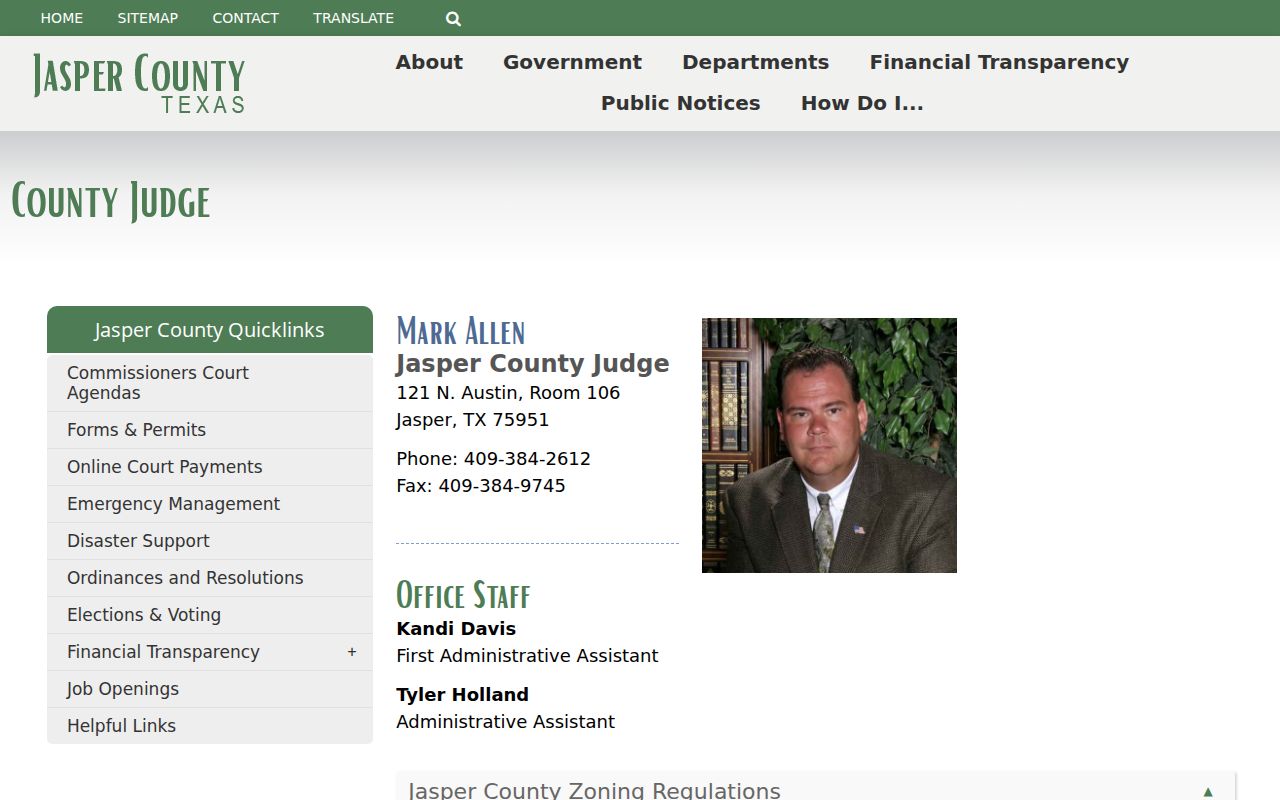 Jasper County Court contact and no-legal-advice notice for bench warrant routing