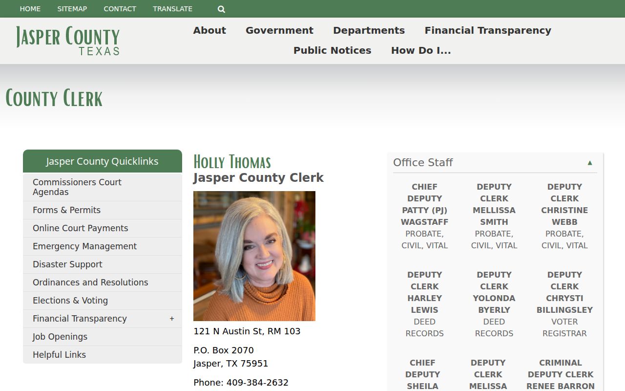 Jasper County Clerk criminal records routing for court process questions