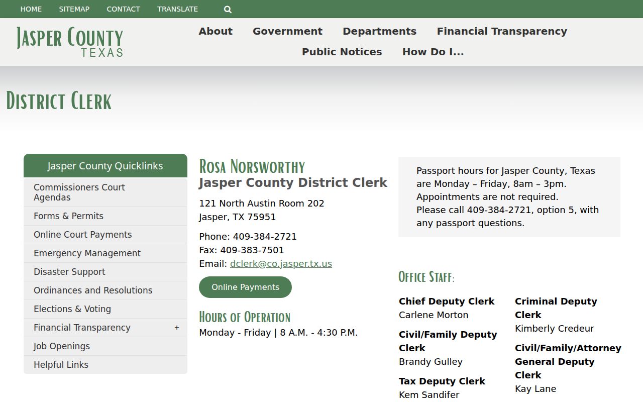 Jasper County District Clerk felony case file contact for arrest warrant routing