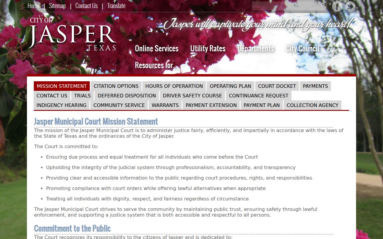 Jasper County active municipal warrant list and court schedule source