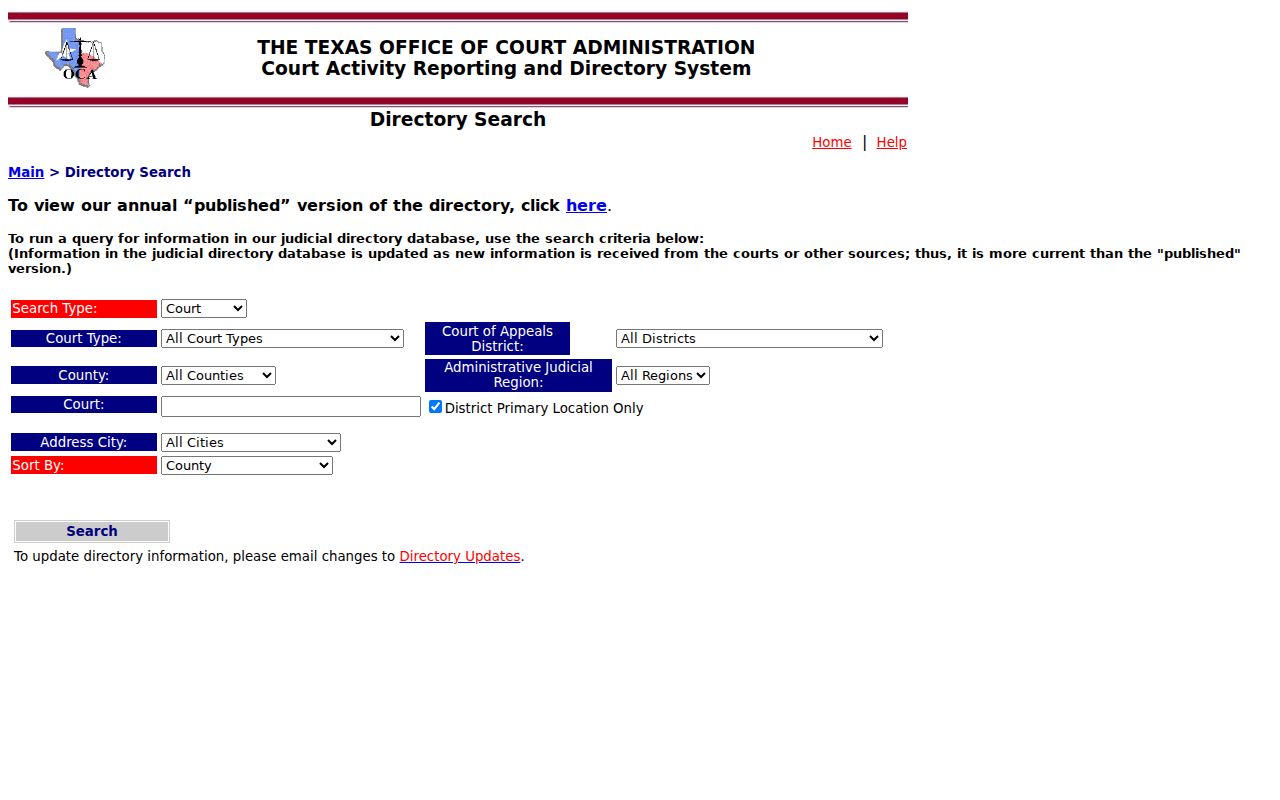 Texas court directory search controls for Jasper County court routing