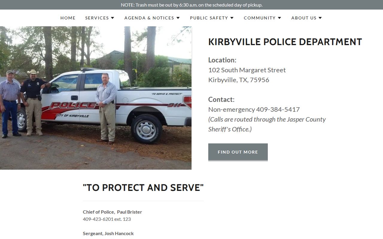 Kirbyville police non-emergency route through the Sheriff's Office