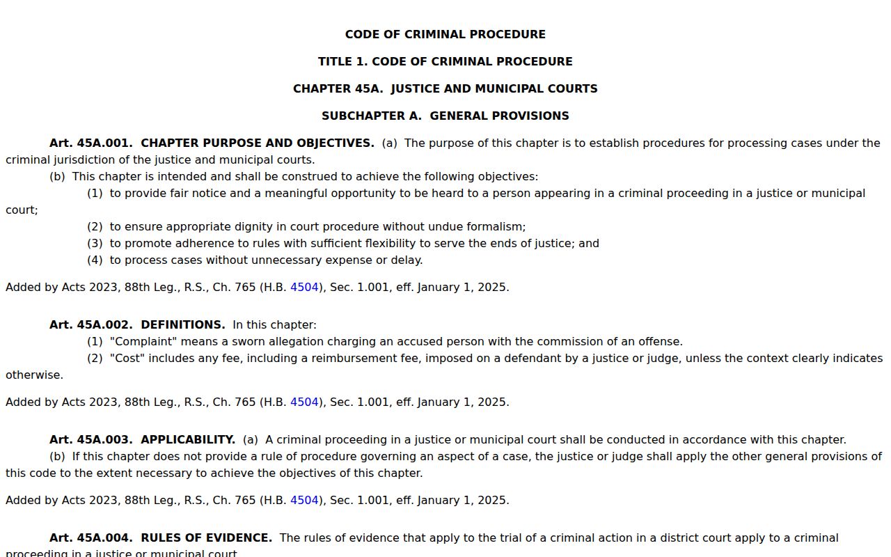 Texas Chapter 45A headings on Jasper County court process