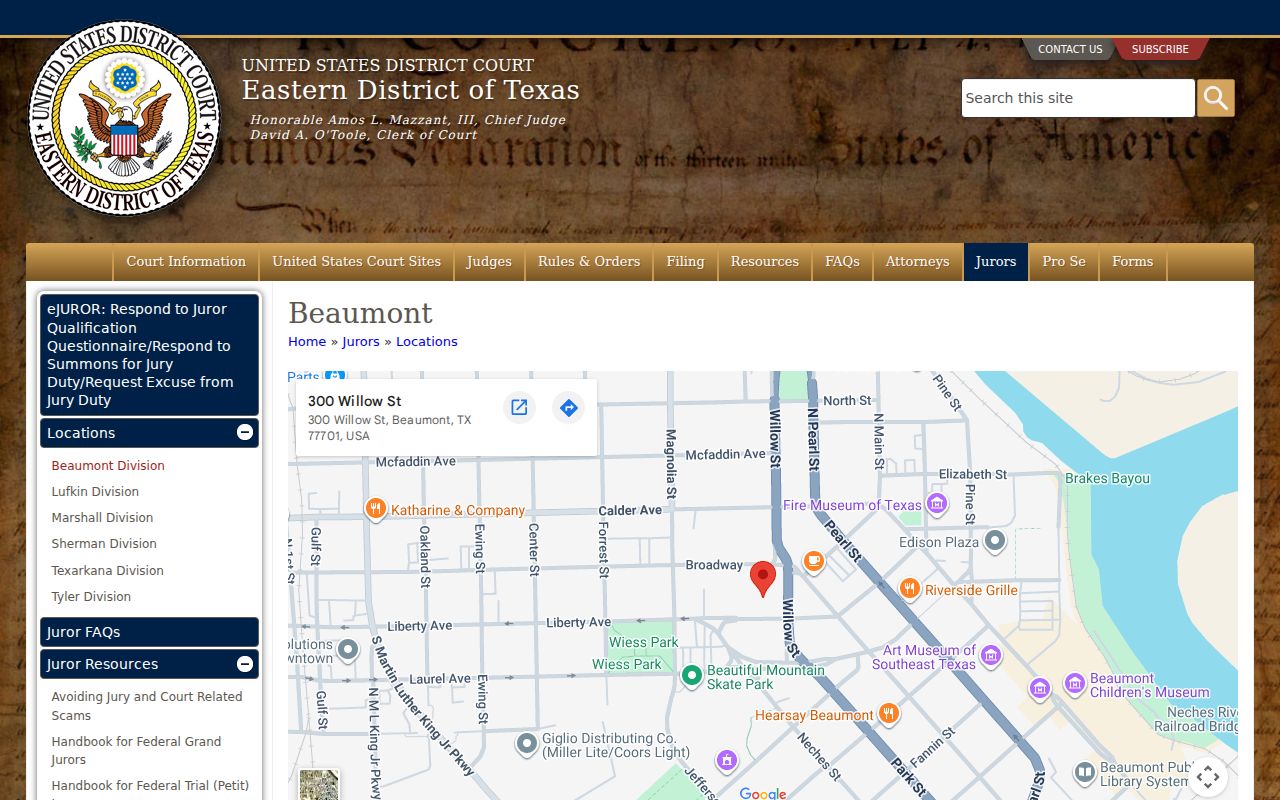 Eastern District of Texas Beaumont Division contact for federal warrant process
