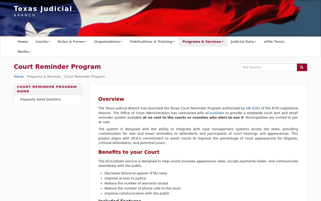 Texas court reminder program context for Jasper County court dates