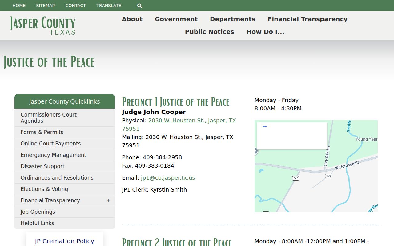 Jasper County six JP precinct contacts for court warrant checks